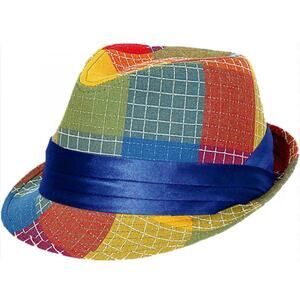 Kenny K Multicolored Patchwork Check Fedora Hat With Blue Band Men's Size M